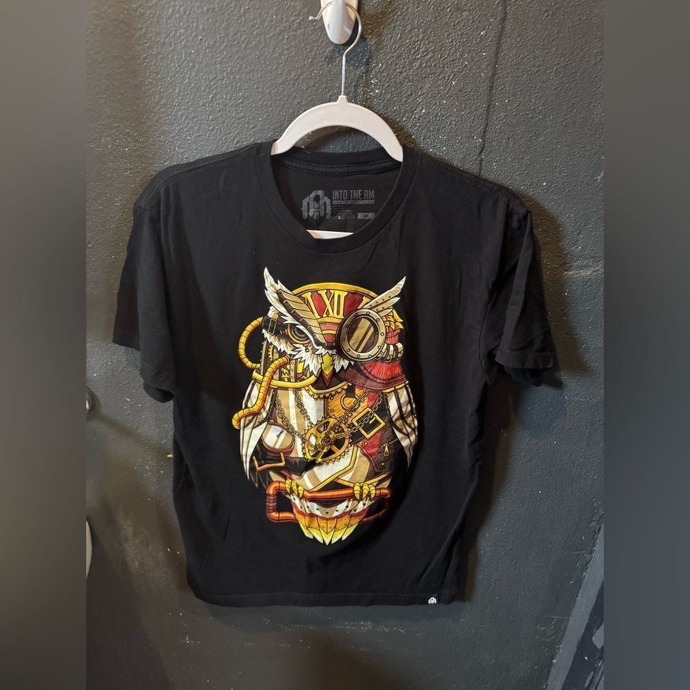 Into The AM Black and Yellow Short Sleeve Tee with Owl Design